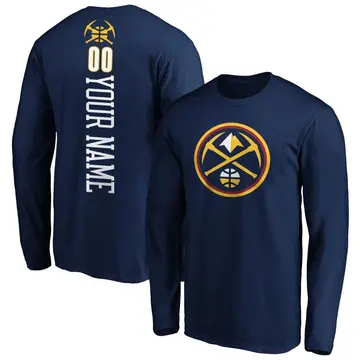 Men's Custom Denver Nuggets Navy Custom Backer Long Sleeve T-Shirt