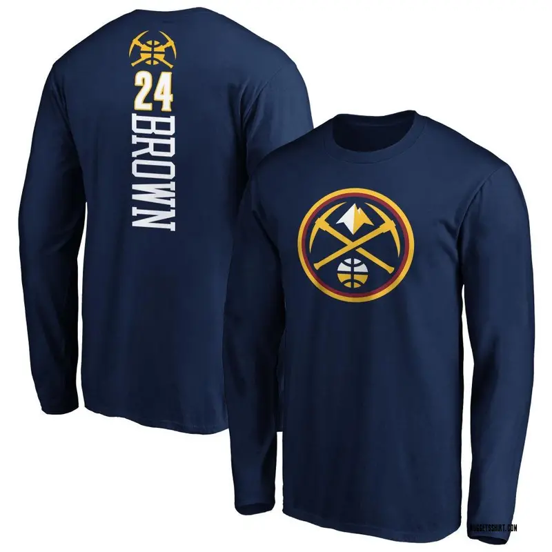 Men's Moses Brown Denver Nuggets Navy Backer Long Sleeve T-Shirt