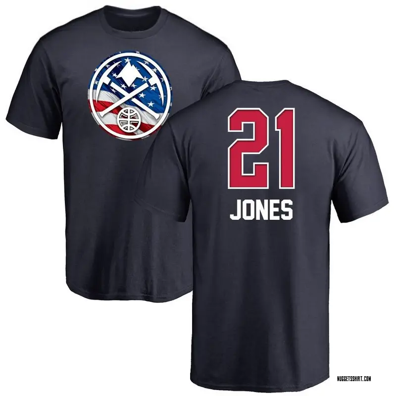 Men's Spencer Jones Denver Nuggets Navy Name and Number Banner Wave T-Shirt
