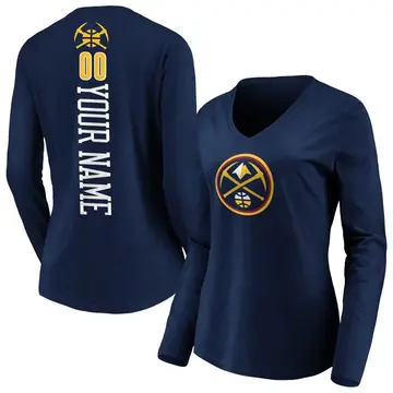 Women's Custom Denver Nuggets Navy Custom Backer Long Sleeve T-Shirt