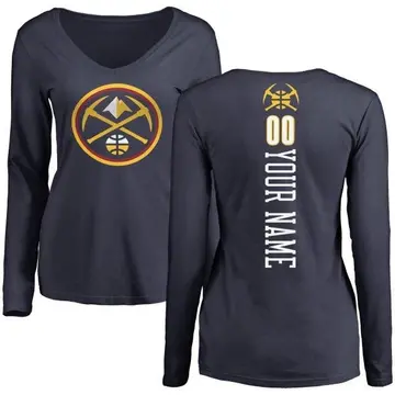 Women's Dikembe Mutombo Denver Nuggets Navy Backer Long Sleeve T-Shirt
