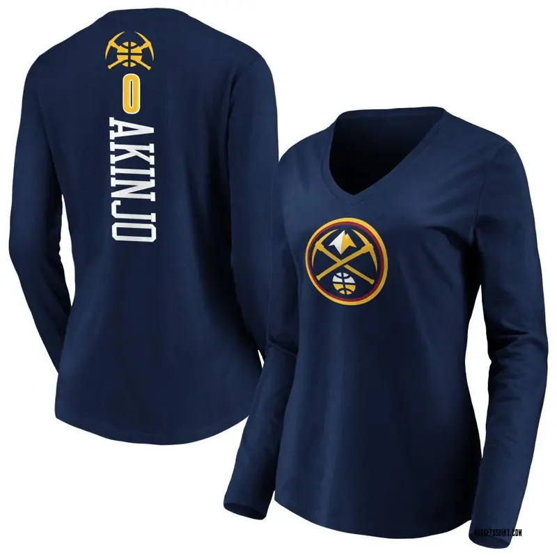 Women's James Akinjo Denver Nuggets Navy Backer Long Sleeve T-Shirt