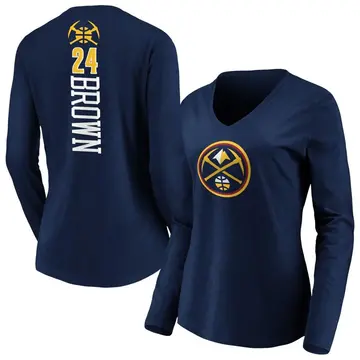 Women's Moses Brown Denver Nuggets Navy Backer Long Sleeve T-Shirt
