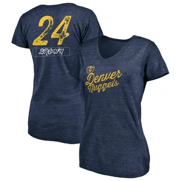 Women's Moses Brown Denver Nuggets Navy Sideline Tri-Blend V-Neck T-Shirt